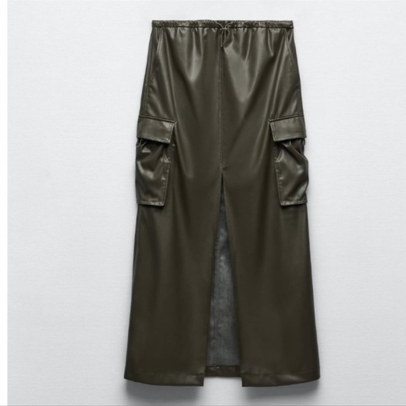 NWT ZARA FAUX LEATHER CARGO SKIRT ANTHRACITE GREY - Picture 5 of 8
